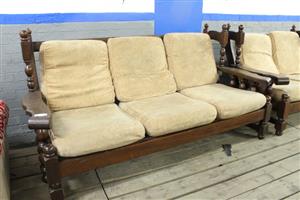 BROWN 4PC WOODEN LOUNGE SUITE (S066834A)