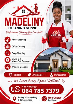 Madeliny Cleaning Service: Professional Cleaning You Can Trust. 