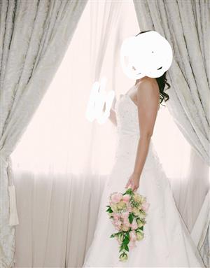 Beautiful wedding dress with long lace veil