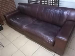 Excellent condition dark brown genuine leather 3-4 seater couch / sofa