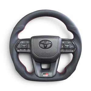 Toyota LC300 Style Black Leather Steering Wheel with Red Stitching - Land Cruiser, Hilux & Fortuner