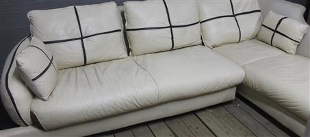 Cream white 3 piece leather couch S050614A #Rosettenvillepawnshop