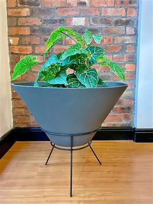 Huge Vintage Mid-Century Conical Planter on Iron Tripod Base