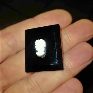 Vintage glass black and white Cameo brooch pin