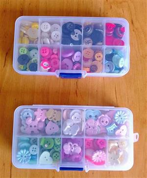  Assorted craft & sewing buttons in clear organizer boxes. For sale