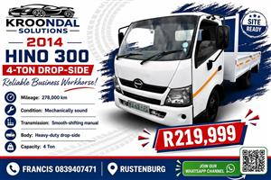 2014 Hino 300 4 ton drop side truck