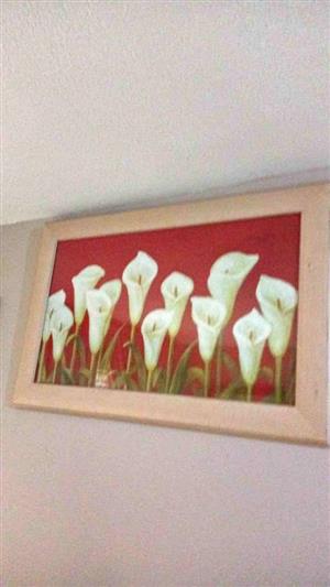 STUNNINGLY BEAUTIFUL  Painting- Peace Lilly Flowers in a Maple Frame - 1100Lx650H CRESTA RANDBURG