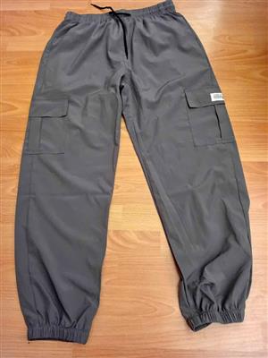 Pants charcoal grey L new Cargo joggers Shein elasticated drawstring waist side flap cargo pockets