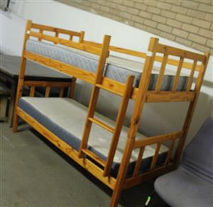 LIGHT BROWN WOODEN BUNKED WITH MATTRESSES S064775B