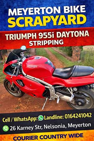 Triumph Daytona 955i stripping for spares. Meyerton bike scrapyard new & secondhand spares. Andre