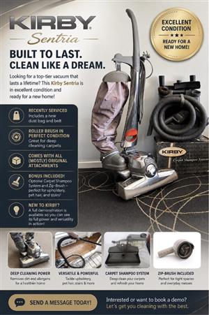 Excellent Condition Kirby Sentria + Attachments & Carpet Shampooer.