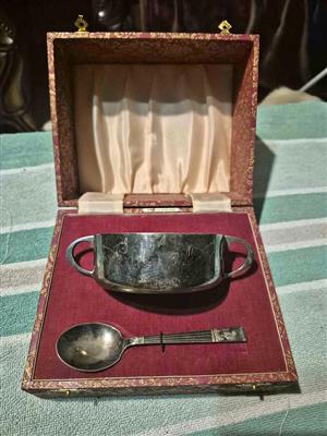 Vintage silver-plated baby gift set