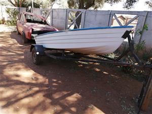 Boat on trailer with 6hp Johnson motor