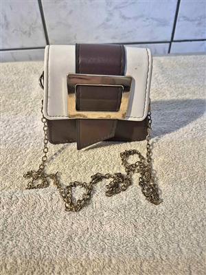 Brown and white small crossbody bag