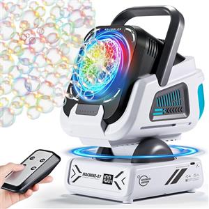Bubble Machine with Remote Control, Automatic Rotation & RGB Lights, 1800mAh Rechargeable Battery