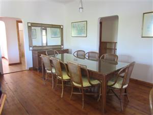 8 SEATER CANE DINING ROOM TABLE AND CHAIRS, CANE SIDE BOARD CANE MIRROR 