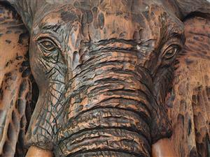 Elephant head crafted out of wood