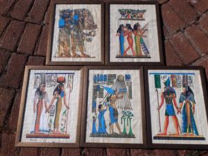 5 Egyptian paintings on genuine papirus 