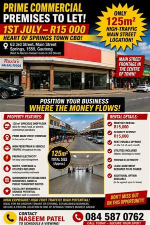 Prime Commercial Business Property to Rent in the Centre of Springs Town