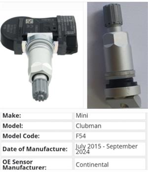 Mini Clubman F54 tyre pressure monitor sensors TPMS and valves ¹