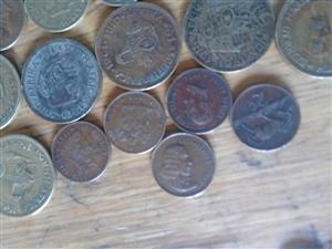 South African coins from the 1/2cent to the R1 coins & dimes from 1950 upwards 