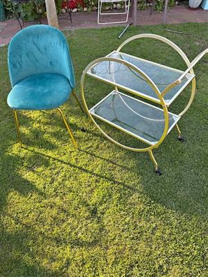 Art deco Serving trolley and matching chair gold finish