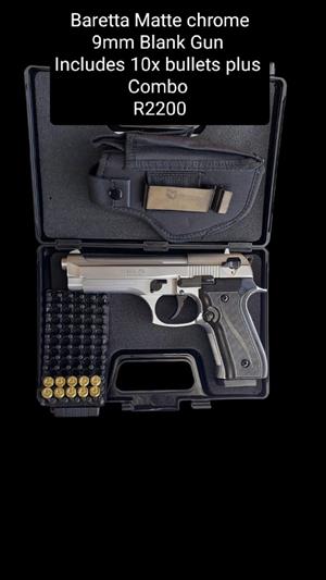 Baretta Matte chrome 9mm Blank Gun Combo 