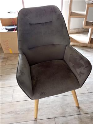 Single Grey Velveteen Occasional Chair in Great Condition