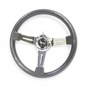 GripForge Carbon Look Sport Steering with 3-Spoke Chrome Center - 350mm