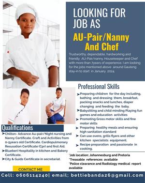 34 years old lady looking for job as Chef, Nanny and Housekeeping stay-in 