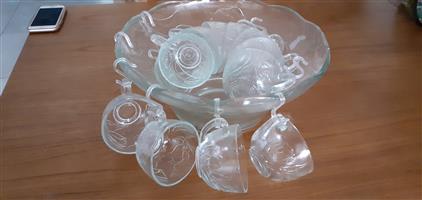 Glass Punch Bowl and cups