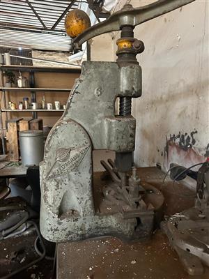 Manual Fly Press, make-  F.J Edwards Co - 6ton Fly Press - On Steel Table 