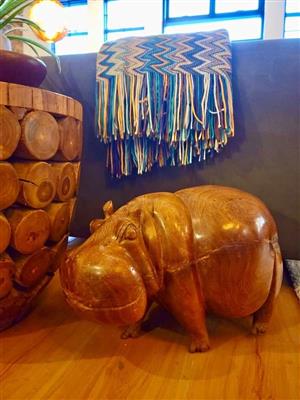 LARGE Vintage 17kg Carved African Hardwood Hippo / Hippopotamus Statue
