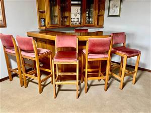 6 x Oak high back bar stools
