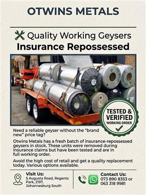  Quality Working Geysers | Insurance Repossessed | Otwins Metals (JHB South)