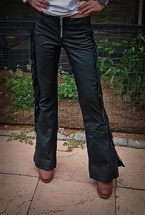 Leather pants Genuine leather fringe pants  Size 32 Length 97cm