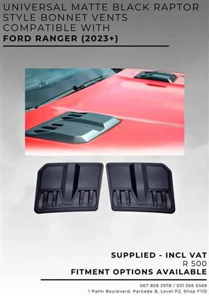 UNIVERSAL MATTE BLACK RAPTOR STYLE BONNET VENTS COMPATIBLE WITH FORD RANGER 2023+