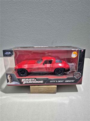Jada Toys Fast & Furious 1:24 scale diecast car features Letty's signature red Chevrolet Corvette.