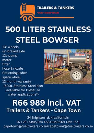 500 LITER STAINLESS STEEL PETROL BOWSER