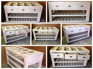 Kitchen Island Cottage Elegant series 1625 with 3 drawers and shelves - Stained
