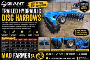 New Giant trailed hydraulic disc harrows available