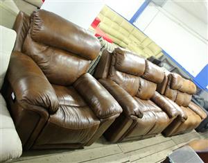 3 PIECE BROWN LEATHER RECLINER LOUNGE SUITE S064455A