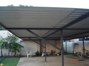 Installation of CARPORTS WITH CHROMADECK SHEETS OR GALVANISED IBR. ENCLOSED STOOPS, PATIO'S OR VERANDAHS.
