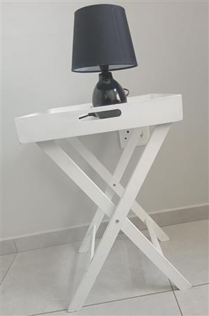 Foldable Tray Square Side Table with Bedside Lamp