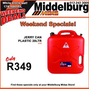 Jerry Can Plastic 20 Liter  at Middelburg Midas -Sparesworld!