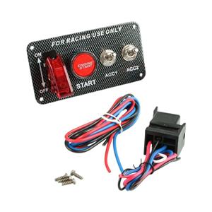 Racing Spec Switch Panel with Triple Toggle & Engine Start Button (Carbon Fibre Pattern)