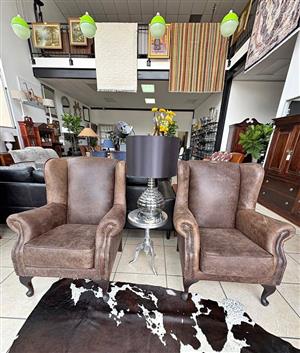 Brown Wingback Chairs in Genuine Leather (Priced per Chair)