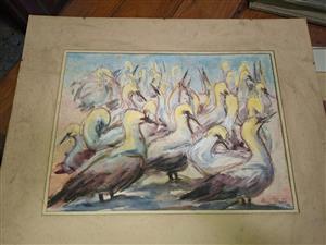 African influence / Birds in motion /Painted artwork (likely watercolor)
