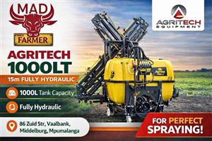 New Agrose 1000l full hydraulic boomsprayers for sale at Mad Farmer SA