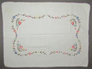 Vintage Cross Stitch Embroidered Tray Cloth - 445mm x 330mm